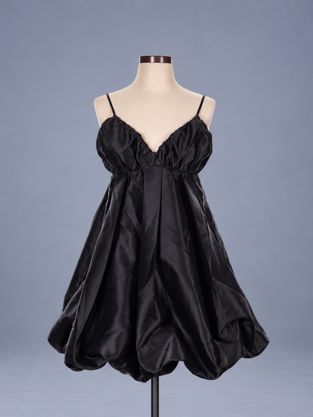 Klesis Black Satin Bubble Hem Mini Dress Size M NWT